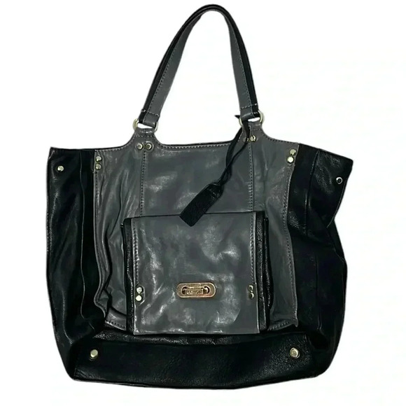 Gryson Colorblock Gray Black Zipper Leather Suede Distressed Handbag - Picture 1 of 11